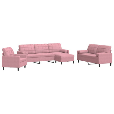 vidaXL 4-tlg. Sofagarnitur mit Kissen und Nackenrollen Rosa Samt