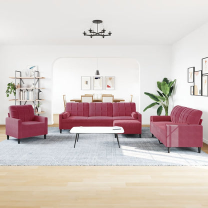 vidaXL 4-tlg. Sofagarnitur mit Kissen und Nackenrollen Weinrot Samt