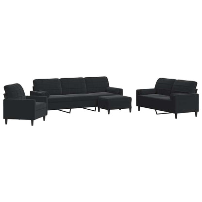 vidaXL 4-tlg. Sofagarnitur mit Kissen und Nackenrollen Schwarz Samt