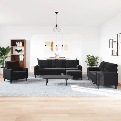 vidaXL 4-tlg. Sofagarnitur mit Kissen und Nackenrollen Schwarz Samt