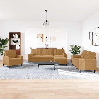 vidaXL 4-tlg. Sofagarnitur mit Kissen und Nackenrollen Braun Samt
