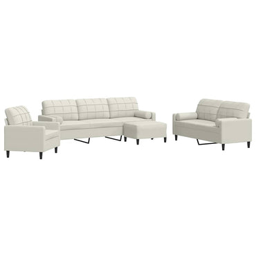 vidaXL 4-tlg. Sofagarnitur mit Kissen und Nackenrollen Creme Samt