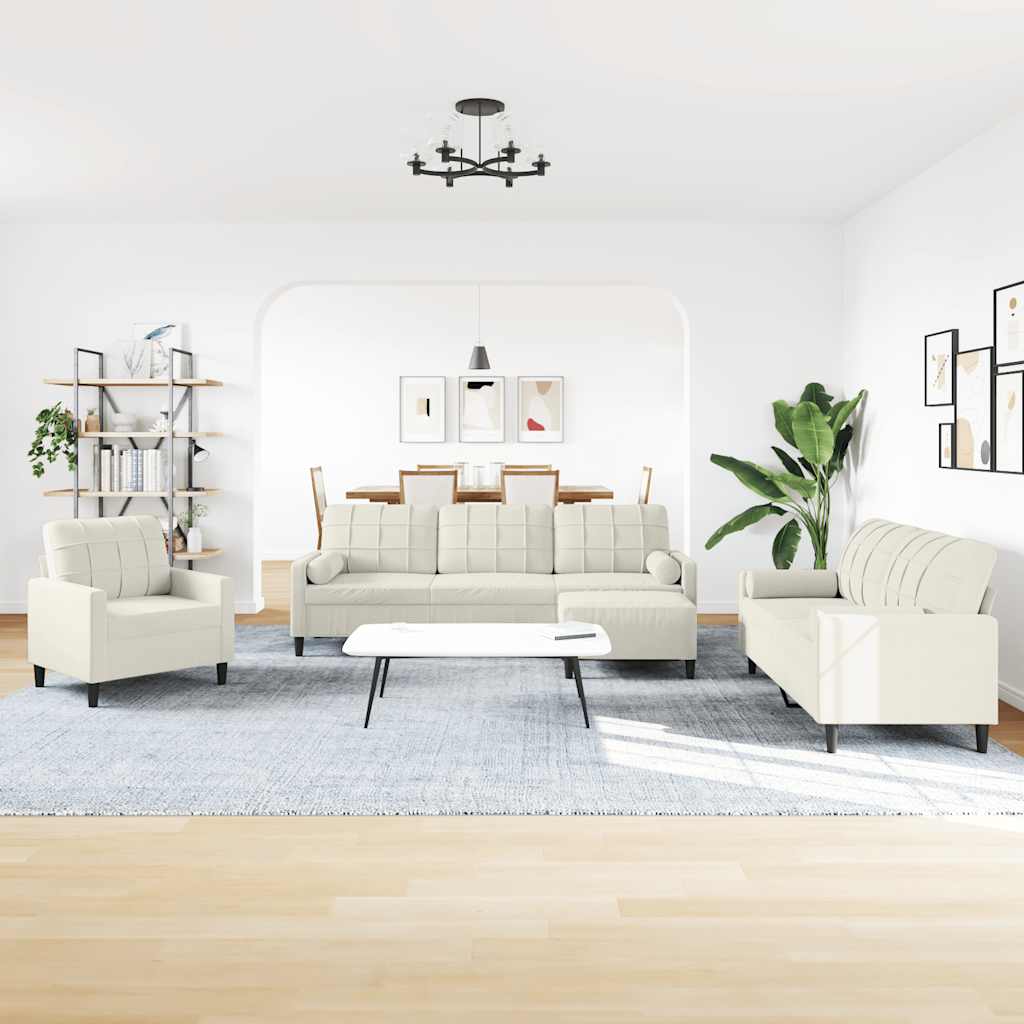 vidaXL 4-tlg. Sofagarnitur mit Kissen und Nackenrollen Creme Samt