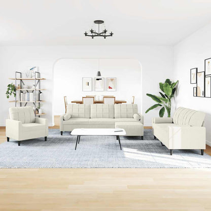 vidaXL 4-tlg. Sofagarnitur mit Kissen und Nackenrollen Creme Samt