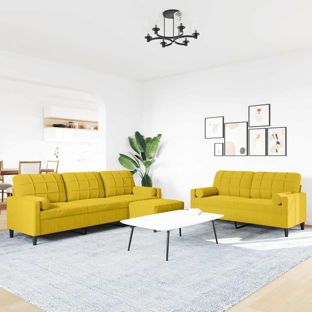 vidaXL Ensemble de canapés 3 pcs avec coussins et traversins Velours Jaune