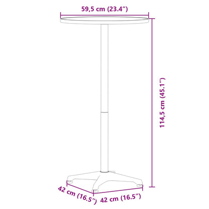 vidaXL Table de bar d'extérieur réglable en hauteur Ø59,5x70/114,5 cm Aluminium