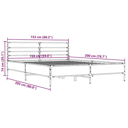 Bettgestell Braun Eichen-Optik 150x200 cm Holzwerkstoff Metall