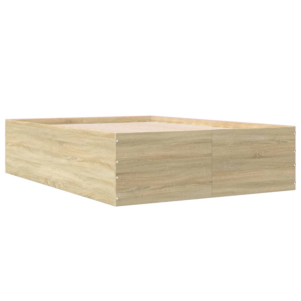 vidaXL Bettgestell Sonoma-Eiche 135x190 cm Holzwerkstoff