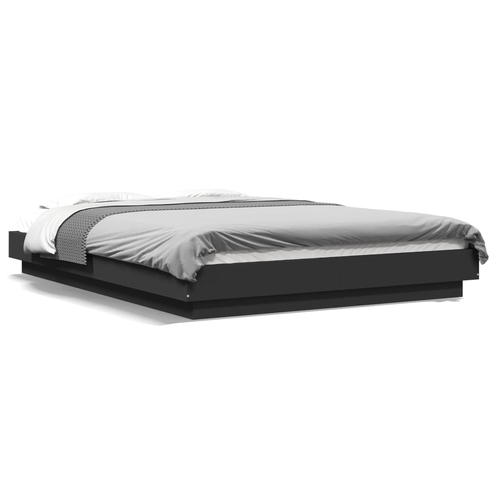 vidaXL Bettgestell mit LED Schwarz 140x190 cm Holzwerkstoff