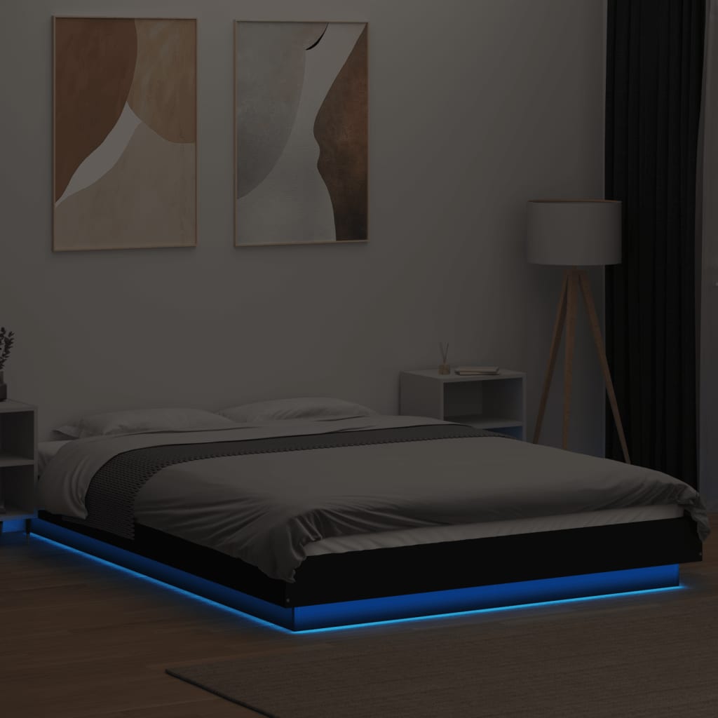 vidaXL Bettgestell mit LED Schwarz 140x190 cm Holzwerkstoff