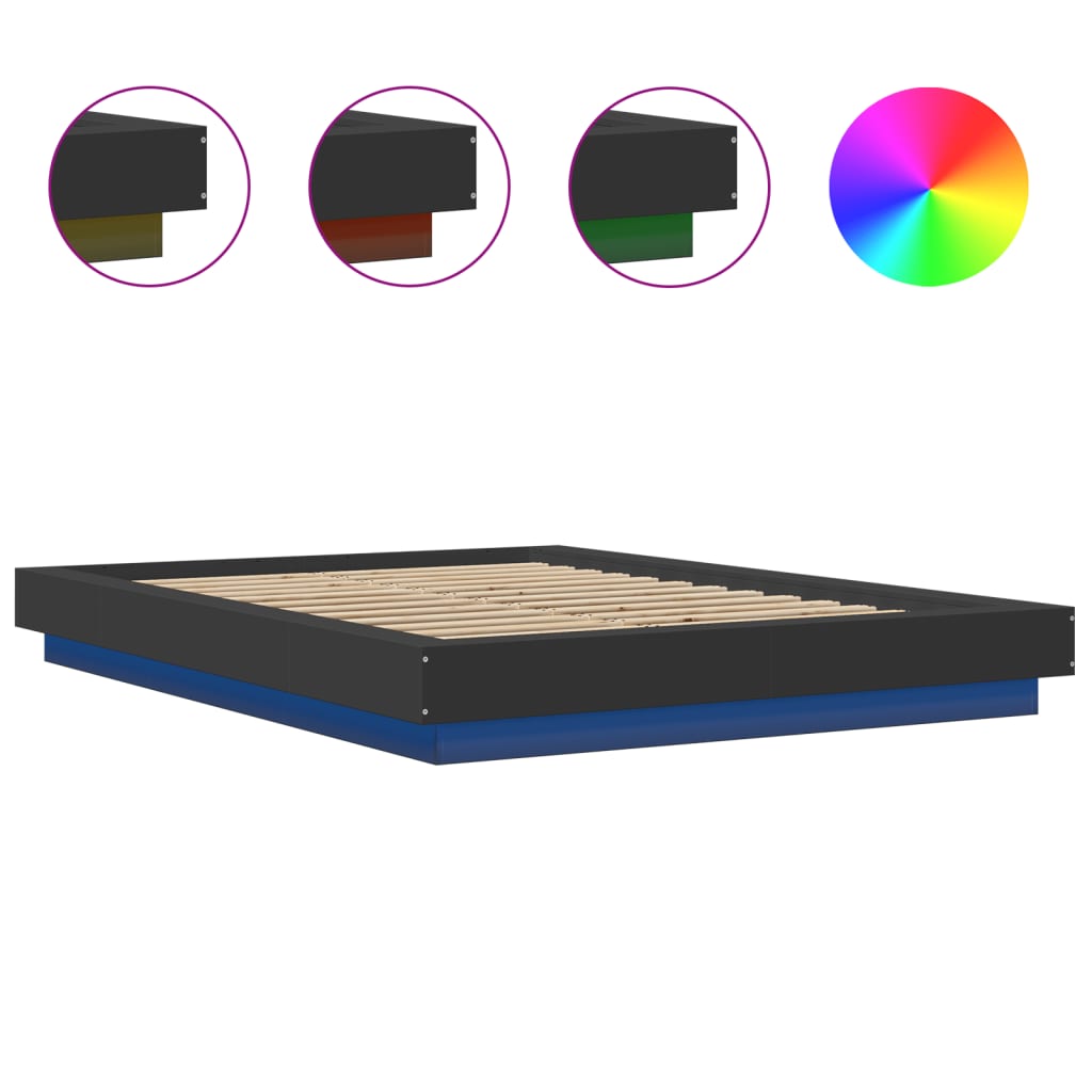 vidaXL Bettgestell mit LED Schwarz 140x190 cm Holzwerkstoff
