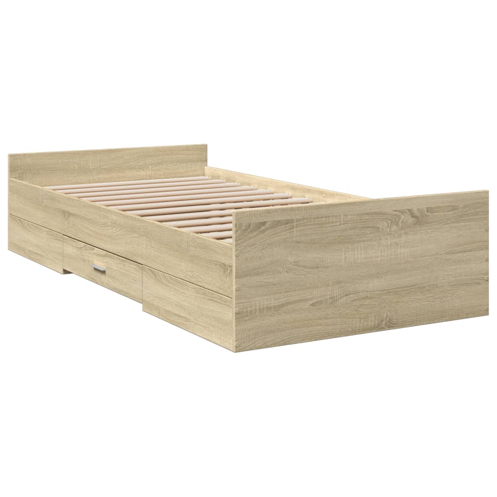 vidaXL Cadre de lit avec tiroirs Chêne Sonoma 90x190 cm Bois d'ingénierie