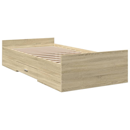 vidaXL Cadre de lit avec tiroirs Chêne Sonoma 90x190 cm Bois d'ingénierie