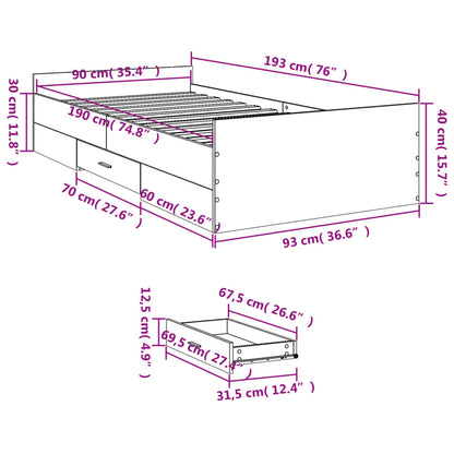 vidaXL Cadre de lit avec tiroirs Chêne Sonoma 90x190 cm Bois d'ingénierie