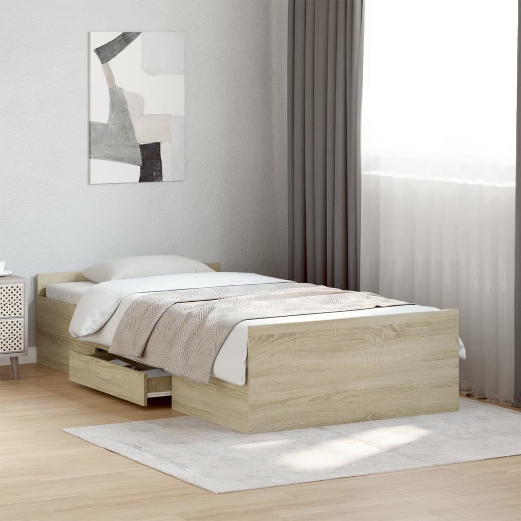 vidaXL Cadre de lit avec tiroirs Chêne Sonoma 90x190 cm Bois d'ingénierie