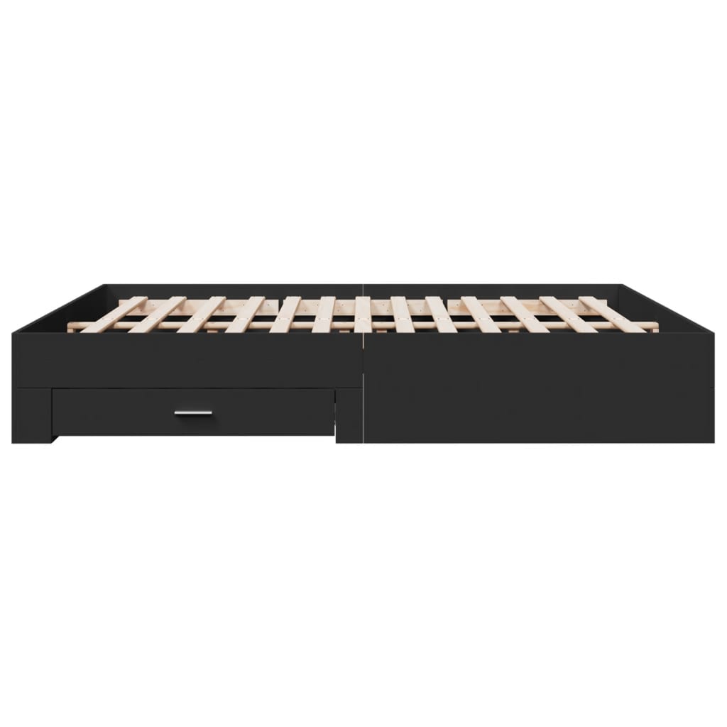 vidaXL Cadre de lit avec tiroirs noir 180x200 cm, bois d'ingénierie