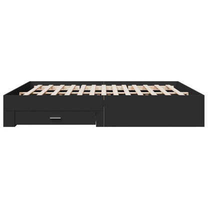 vidaXL Cadre de lit avec tiroirs noir 180x200 cm, bois d'ingénierie