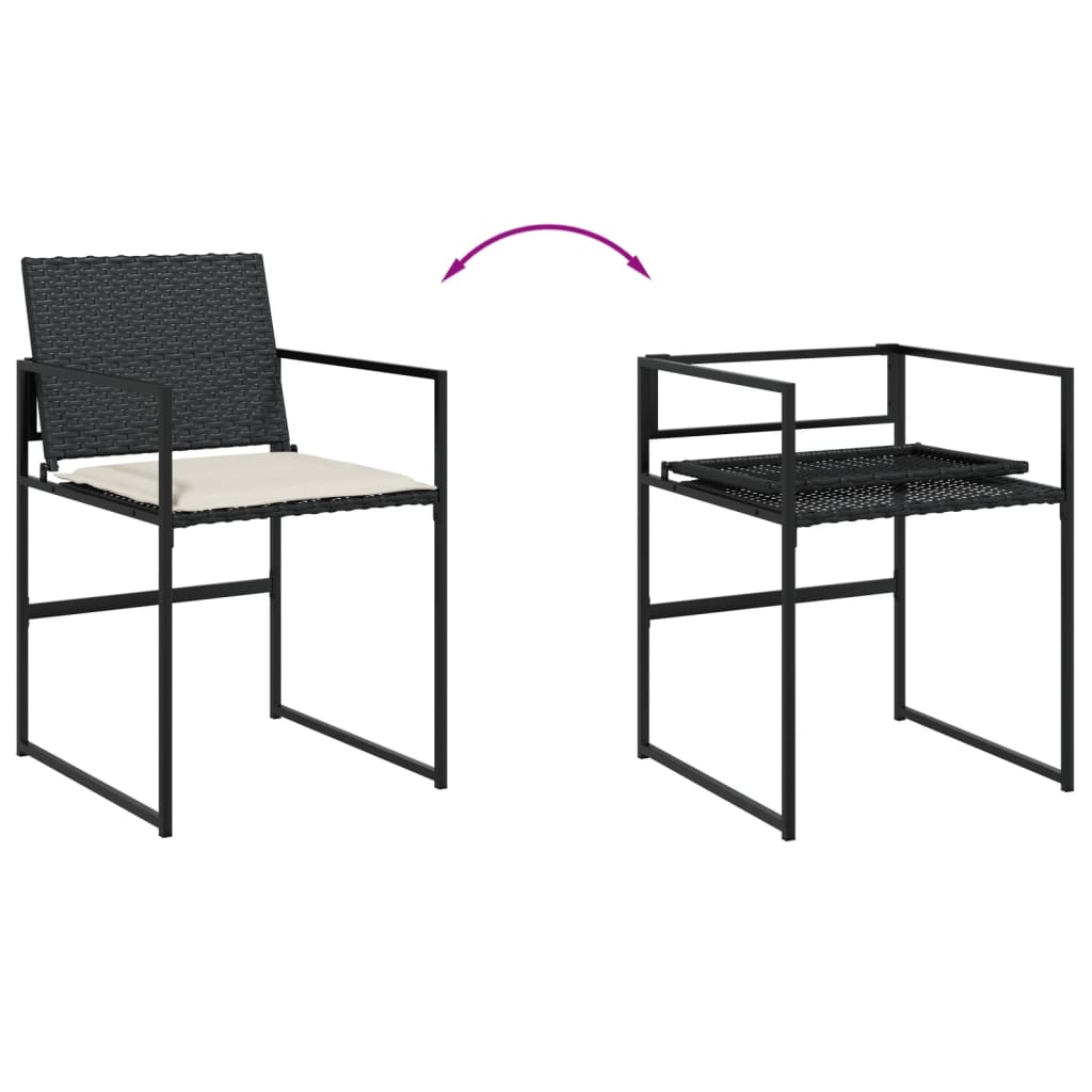 vidaXL Gartenstühle mit Kissen 4 Stk. Schwarz Poly Rattan