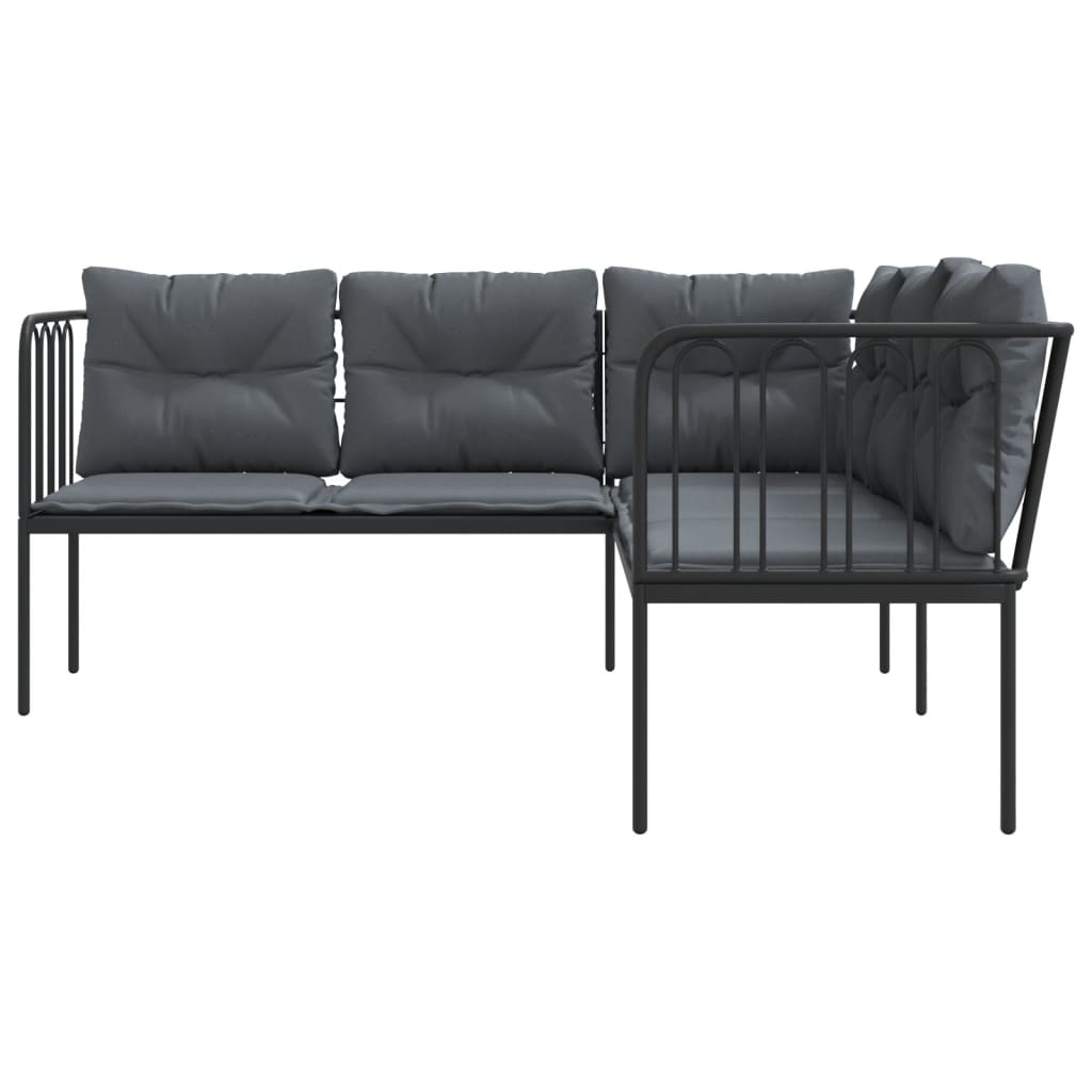 vidaXL Canapé de jardin d'angle avec coussins Noir Acier et textilène