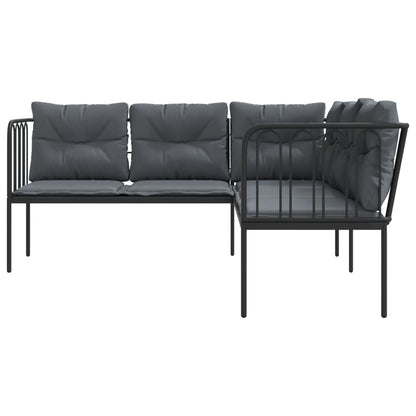 vidaXL Canapé de jardin d'angle avec coussins Noir Acier et textilène