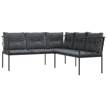vidaXL Canapé de jardin d'angle avec coussins Noir Acier et textilène