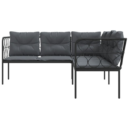 vidaXL Canapé de jardin d'angle avec coussins Noir Acier et textilène