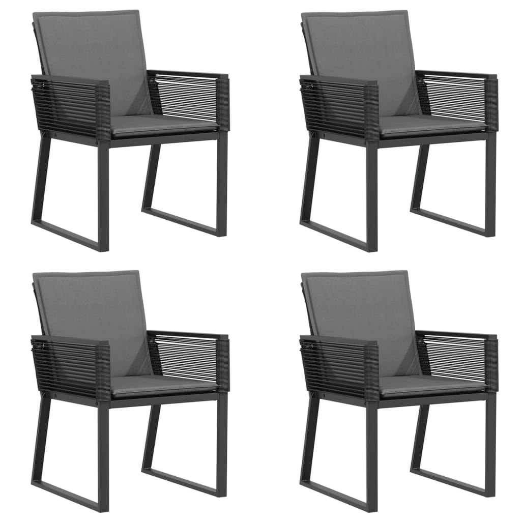 vidaXL Gartenstühle mit Kissen 4 Stk. Schwarz Poly Rattan