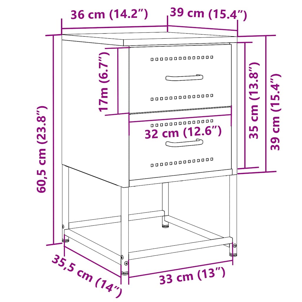 vidaXL Nachttisch Anthrazit 36x39x60,5 cm Stahl