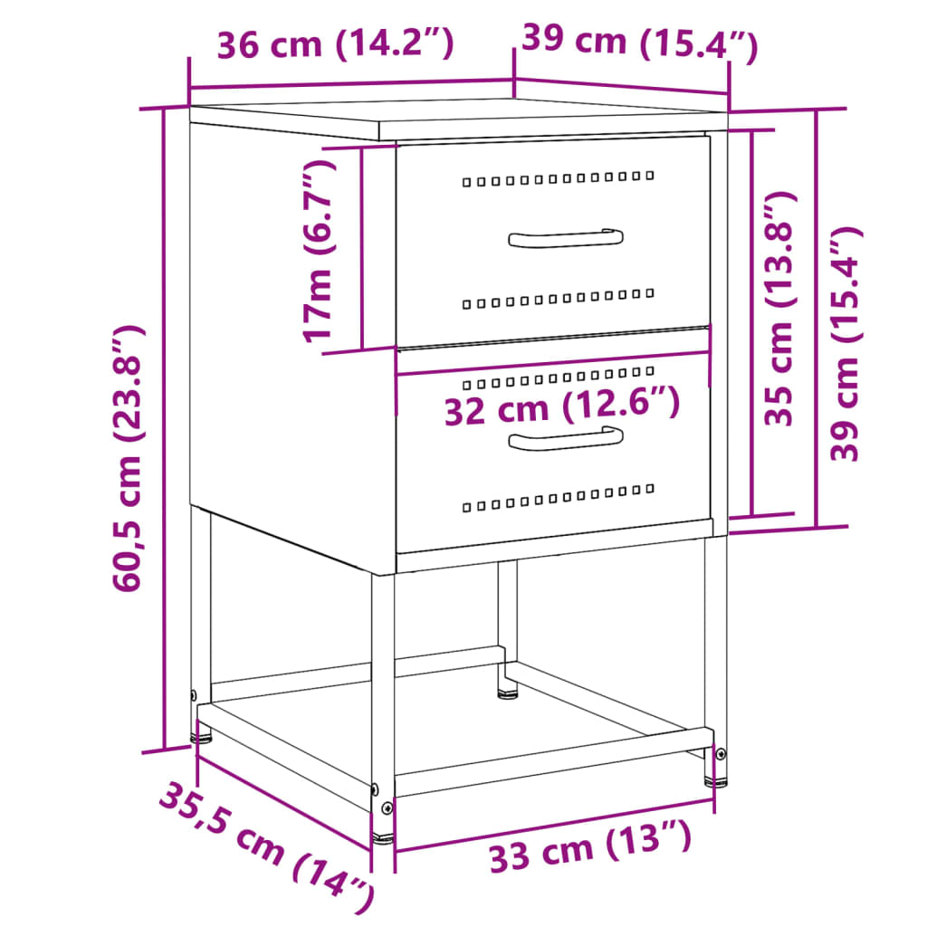vidaXL Nachttische 2 Stk. Anthrazit 36x39x60,5 cm Stahl