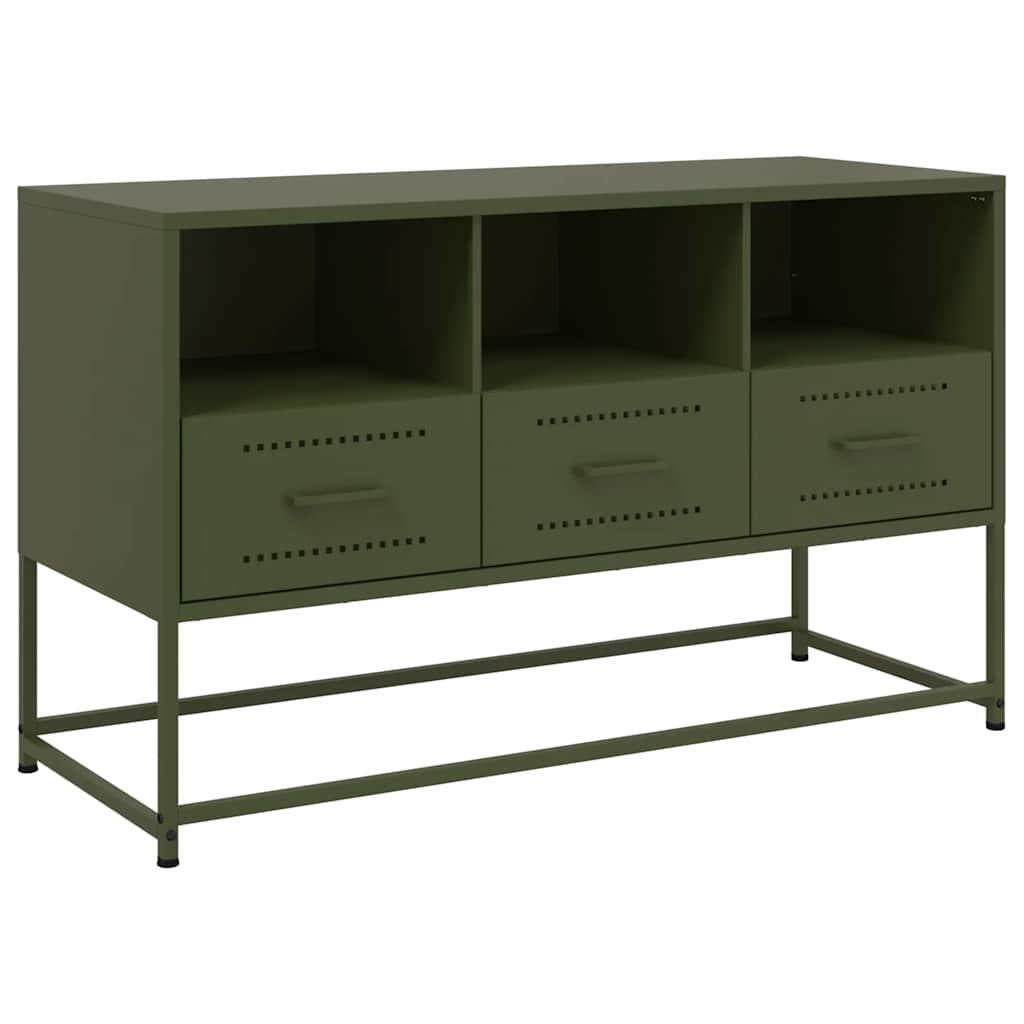 vidaXL Meuble TV vert olive 100,5x39x60,5 cm acier