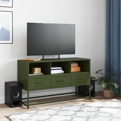 vidaXL Meuble TV vert olive 100,5x39x60,5 cm acier