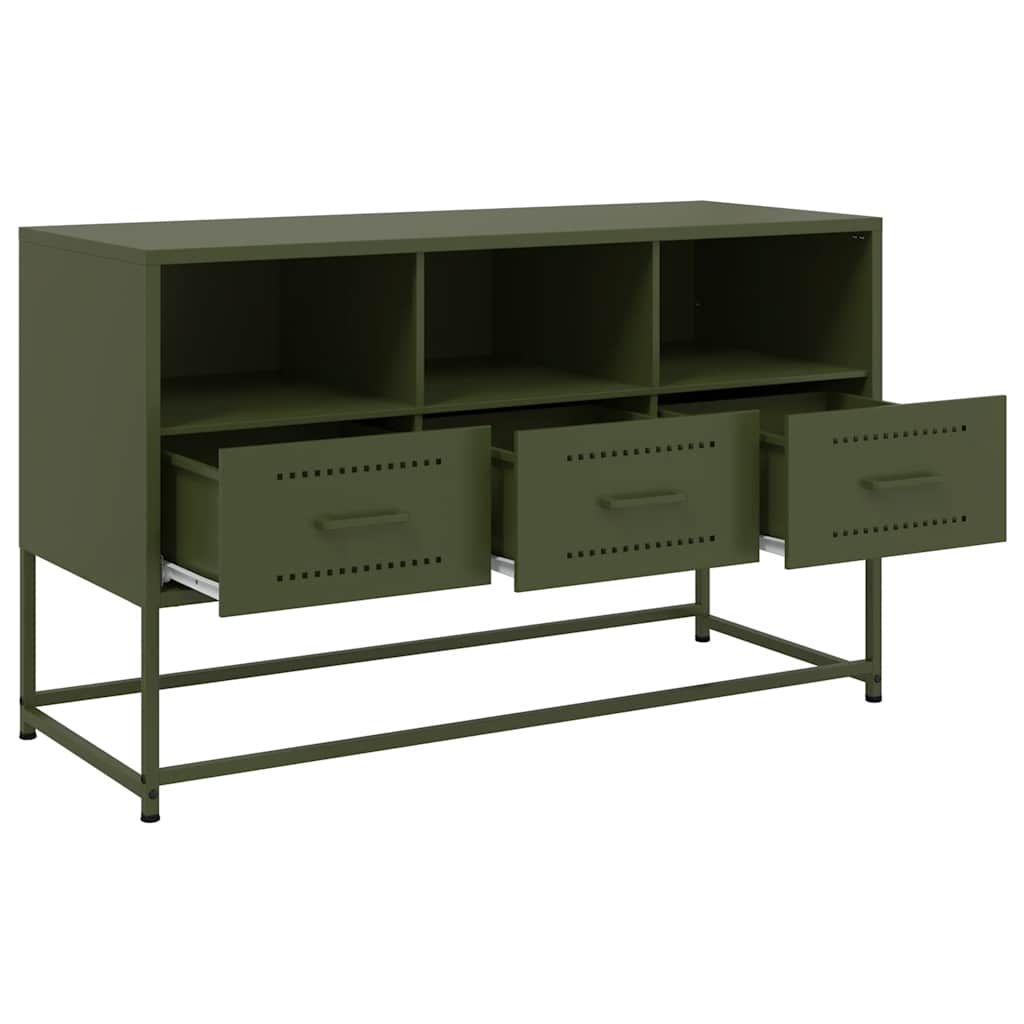 vidaXL Meuble TV vert olive 100,5x39x60,5 cm acier
