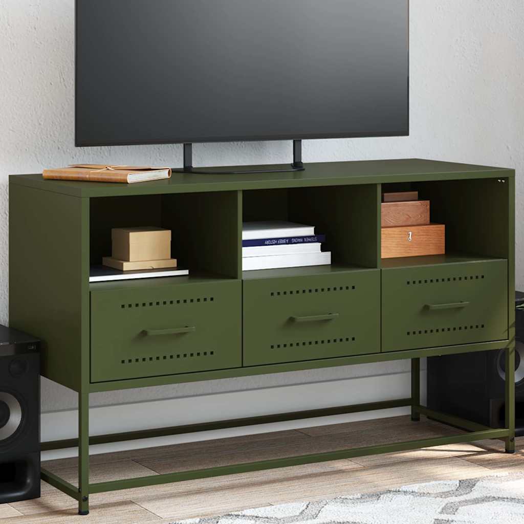 vidaXL Meuble TV vert olive 100,5x39x60,5 cm acier
