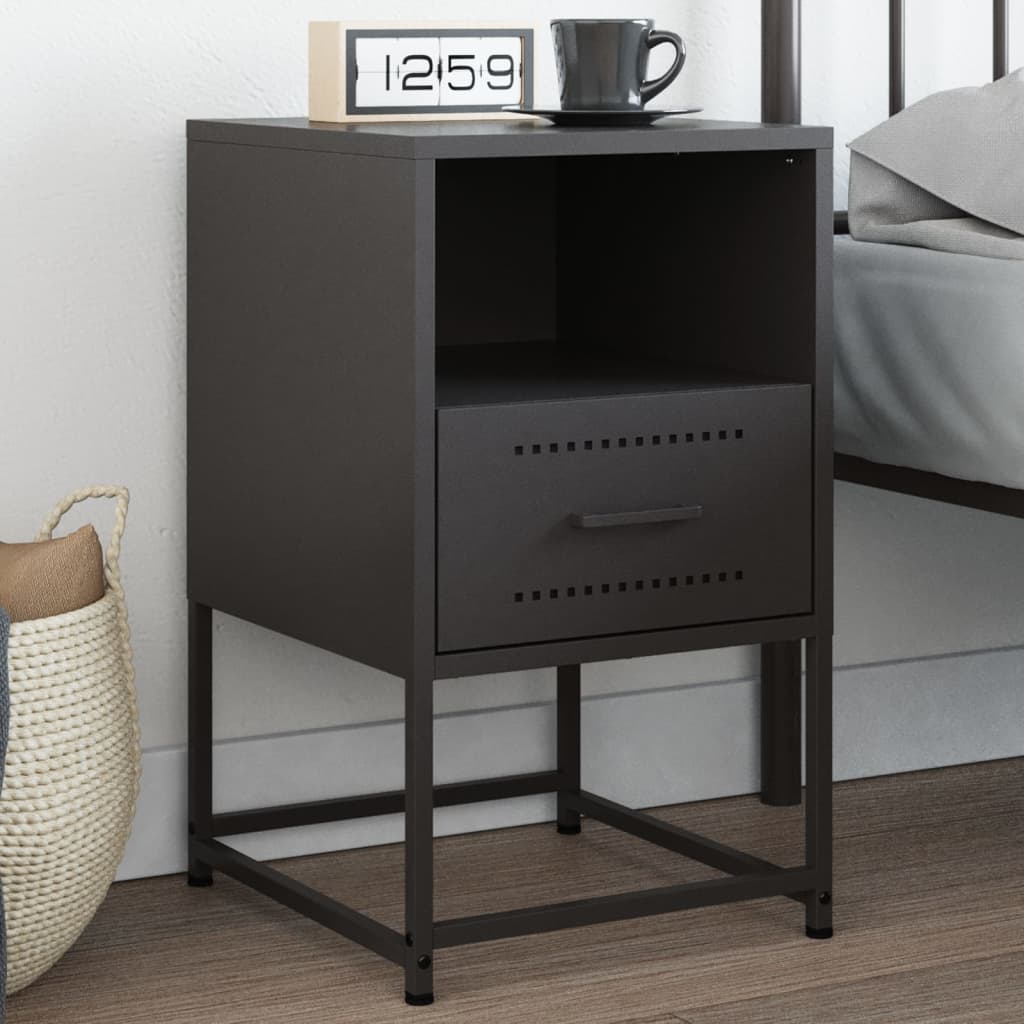 vidaXL Table de chevet noire 36x39x60,5 cm acier