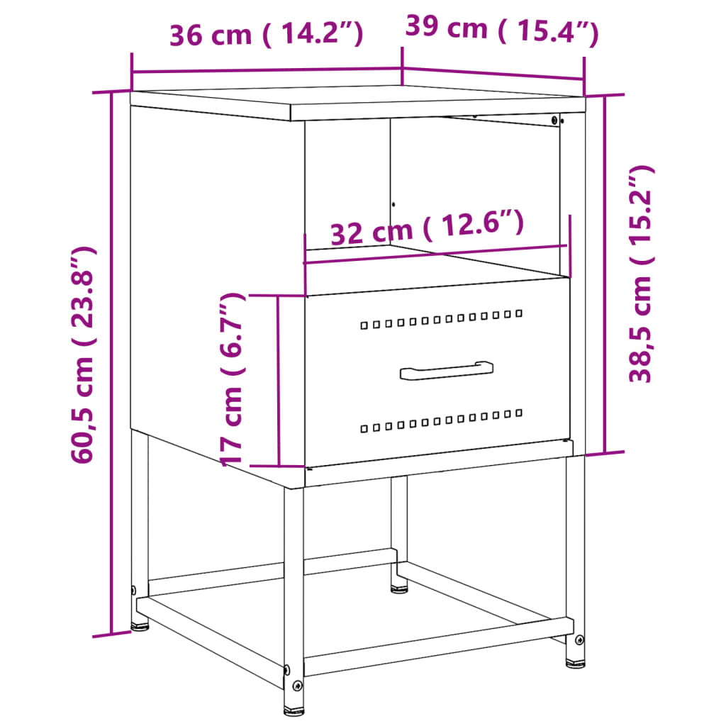 vidaXL Nachttische 2 Stk. Senfgelb 36x39x60,5 cm Stahl