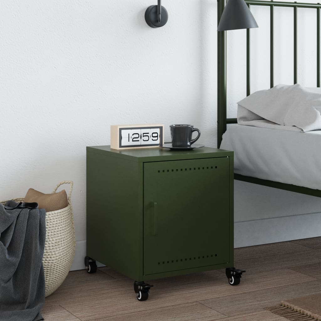 vidaXL Table de chevet Vert olive 36x39x43,5 cm Acier
