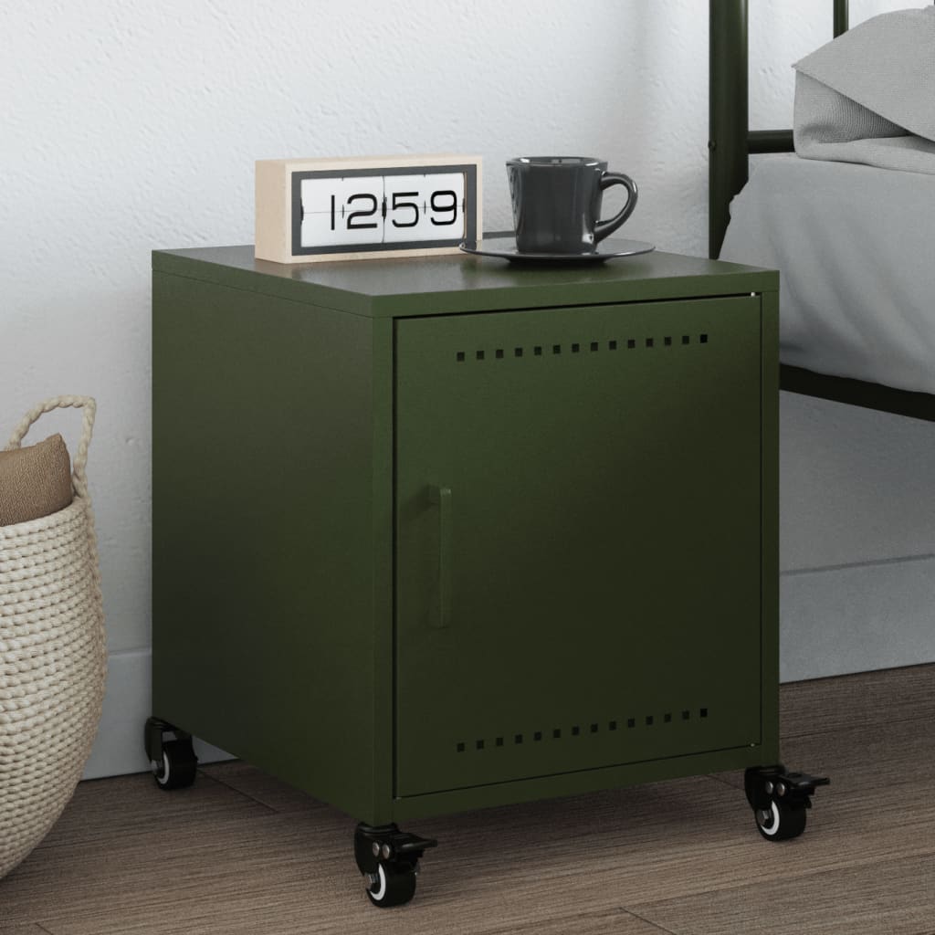 vidaXL Table de chevet Vert olive 36x39x43,5 cm Acier