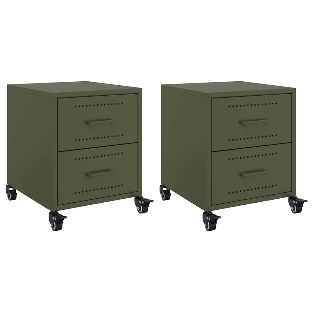 vidaXL Tables de chevet 2 pcs Vert olive 36x39x43,5 cm Acier