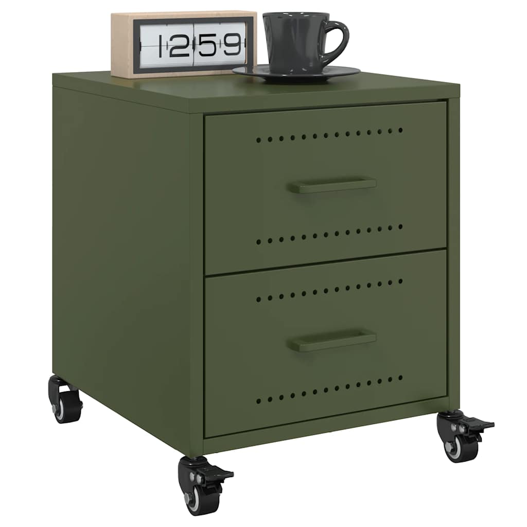 vidaXL Tables de chevet 2 pcs Vert olive 36x39x43,5 cm Acier