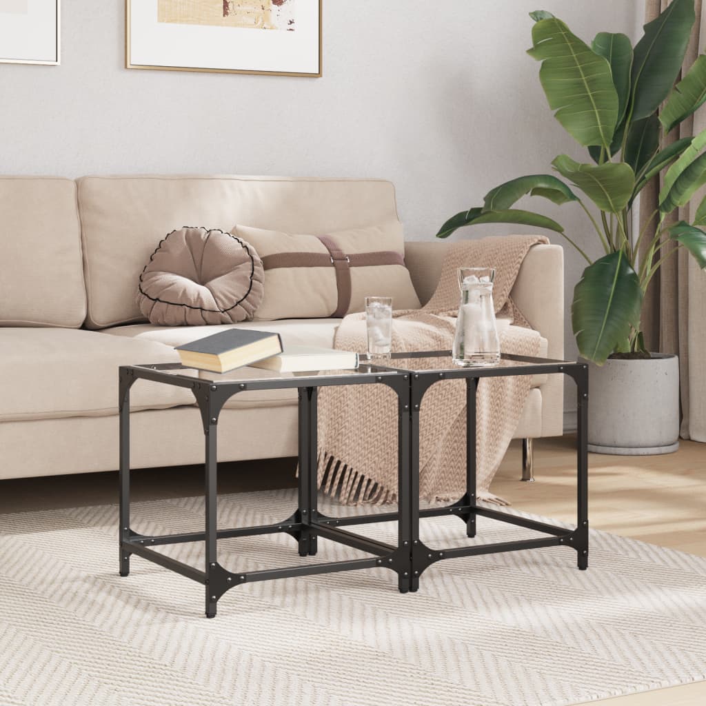 vidaXL Tables basses avec plateau en verre 2 pcs Transparent 40x40x40 cm Acier