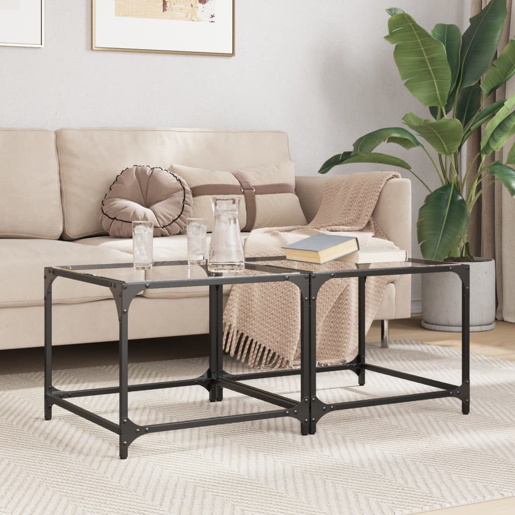 vidaXL Tables basses avec plateau en verre 2 pcs Transparent 50x50x40 cm Acier