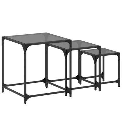 vidaXL Satztische 3 Stk. mit Glasplatte Schwarz Stahl