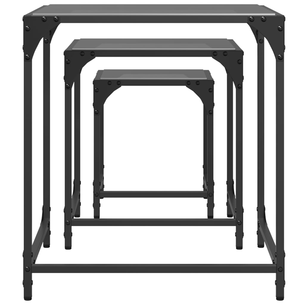vidaXL Satztische 3 Stk. mit Glasplatte Schwarz Stahl