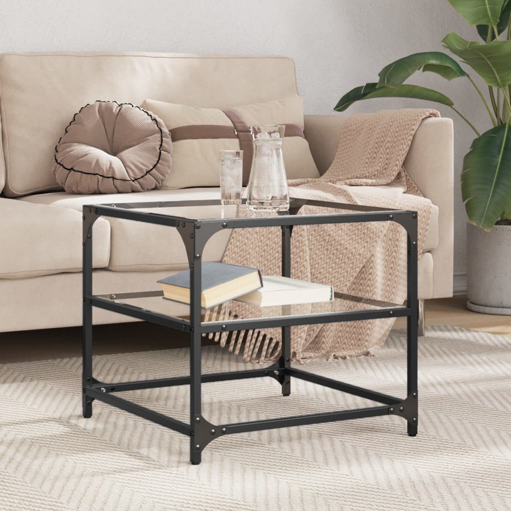vidaXL Couchtisch mit Glasplatte Transparent 50x50x45 cm Stahl