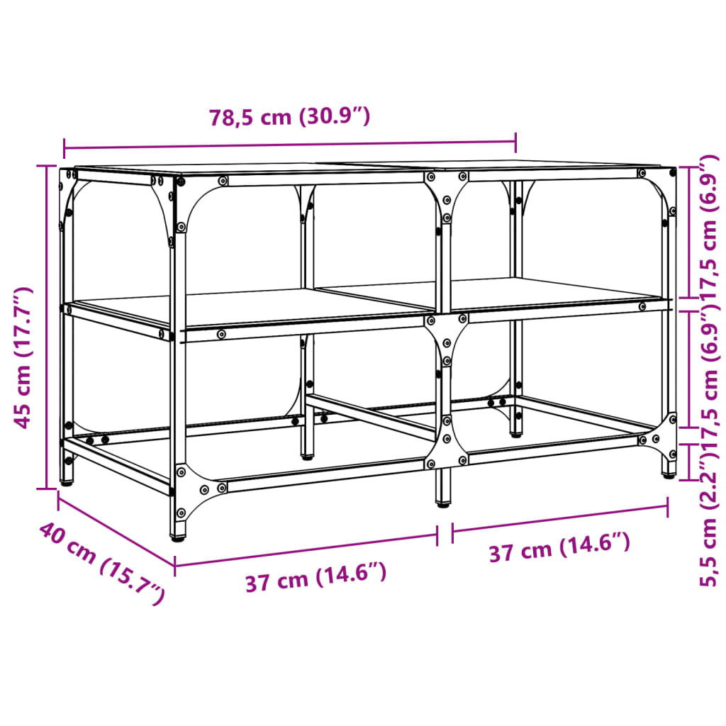 vidaXL Couchtisch mit Glasplatte Schwarz 78,5x40x45 cm Stahl