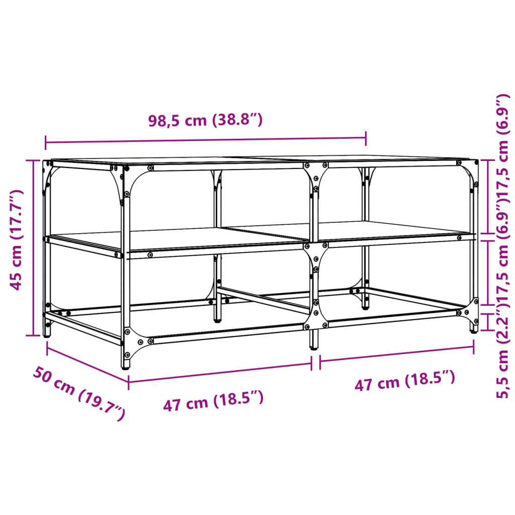 vidaXL Couchtisch mit Glasplatte Schwarz 98,5x50x45 cm Stahl