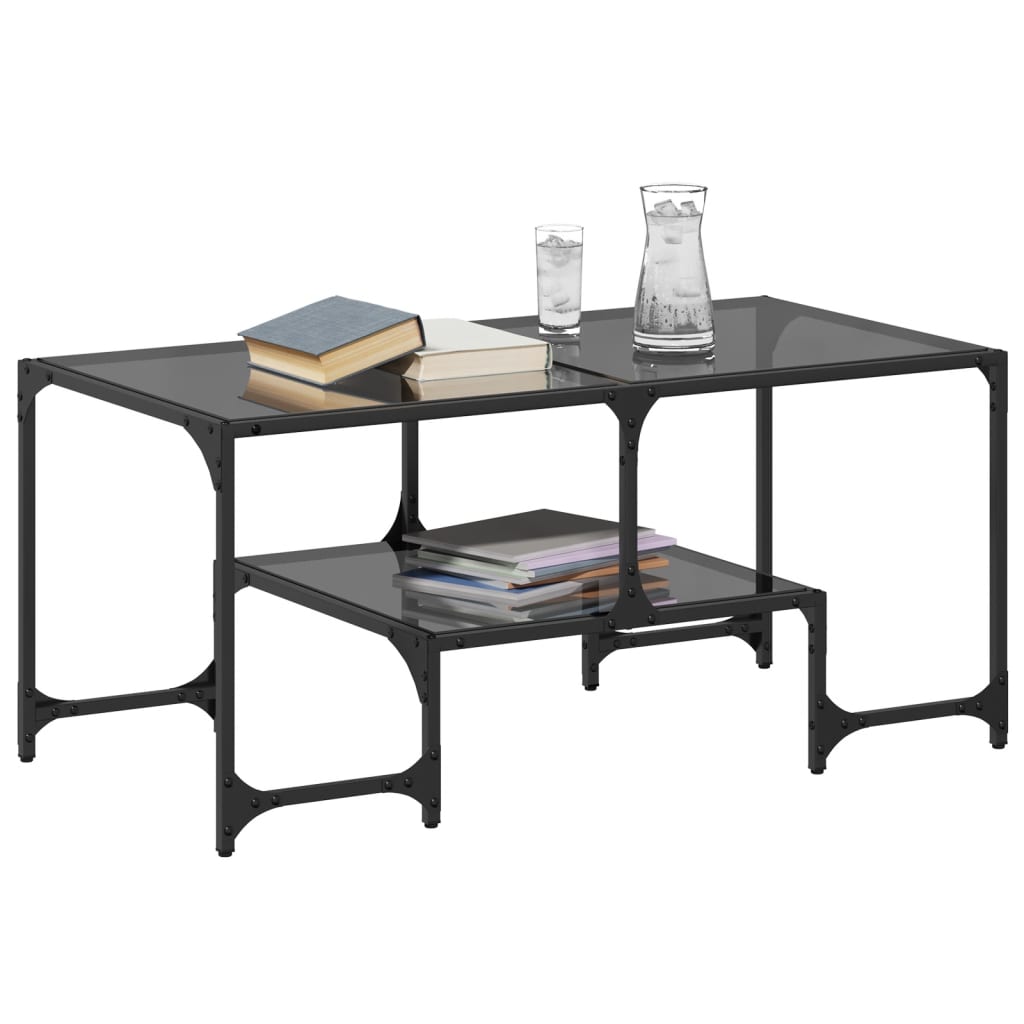 vidaXL Table basse avec plateau en verre Noir 98,5x50x45 cm Acier