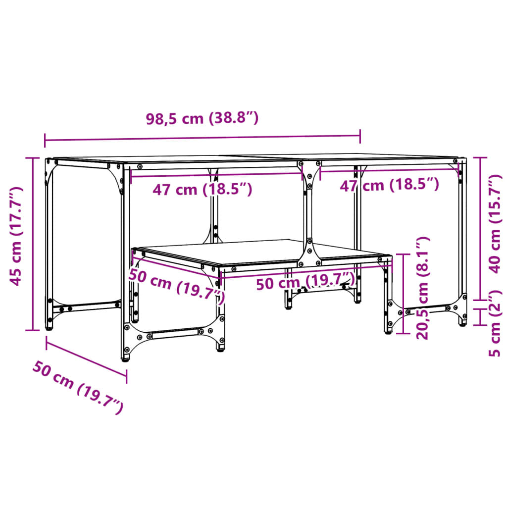 vidaXL Table basse avec plateau en verre Noir 98,5x50x45 cm Acier