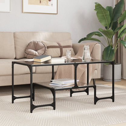 vidaXL Table basse avec plateau en verre Noir 98,5x50x45 cm Acier