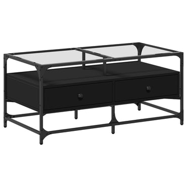 vidaXL Couchtisch mit Glasplatte Schwarz 98,5x50x45 cm Stahl